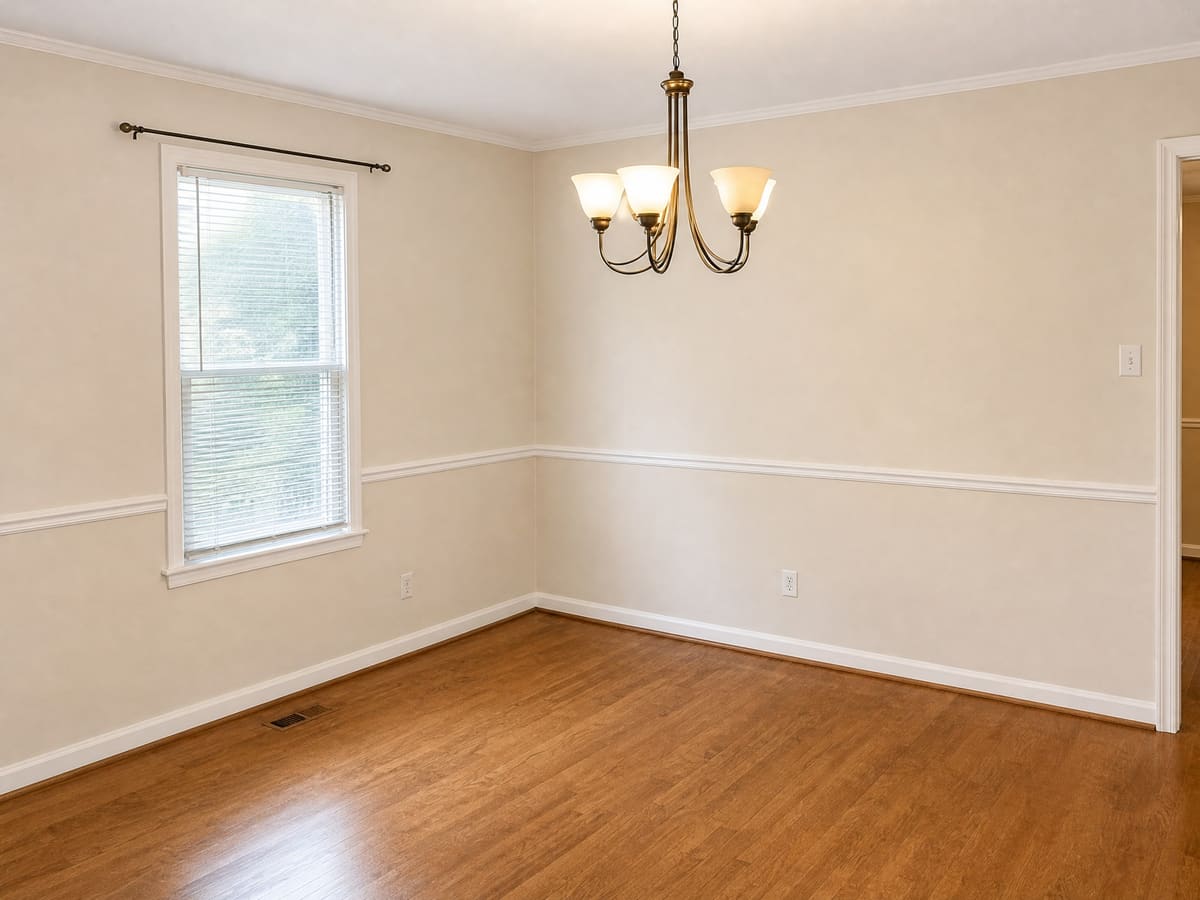 The same dining room photo after Photo Repair: brighter, neutral colour and level