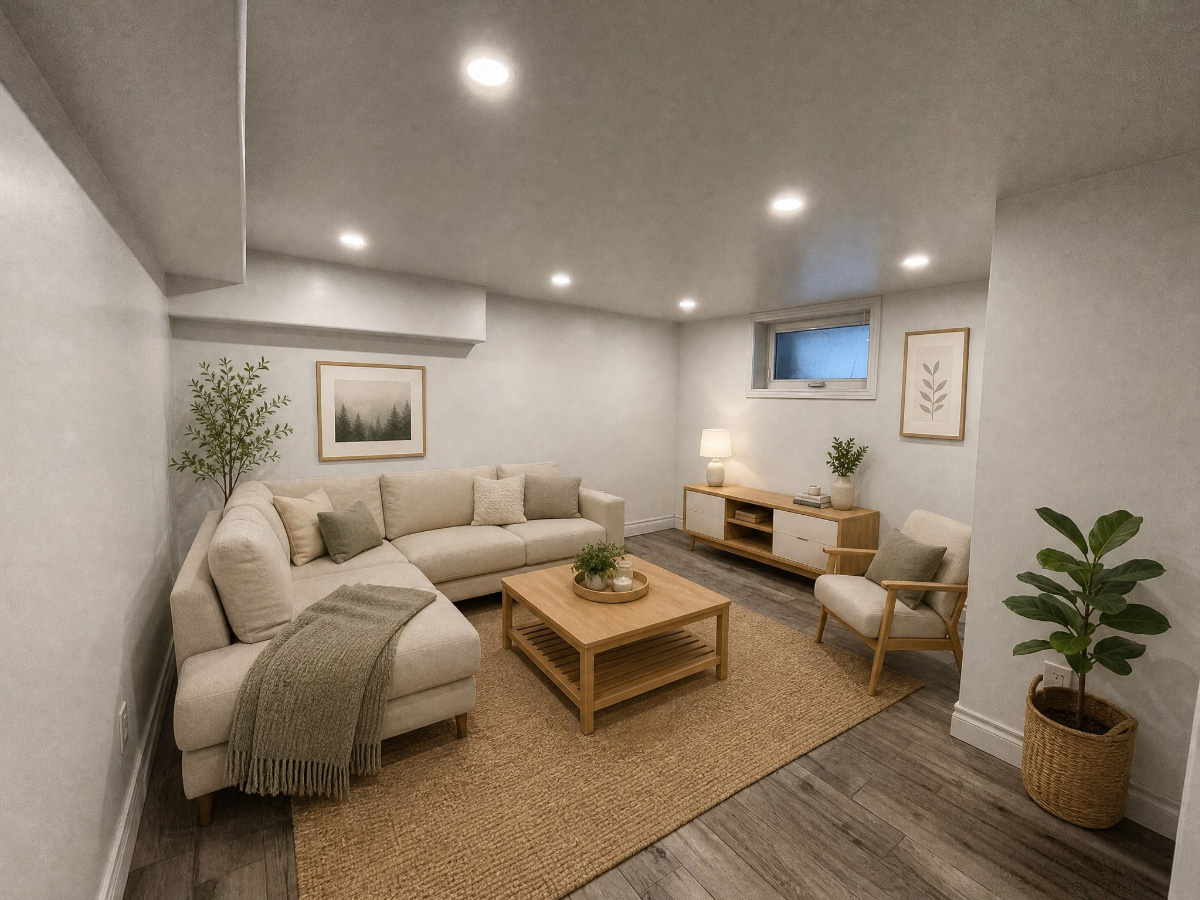 Basement staged in a modern style